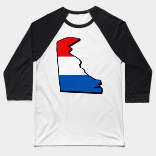 Red, White, and Blue Delaware Outline Baseball T-Shirt